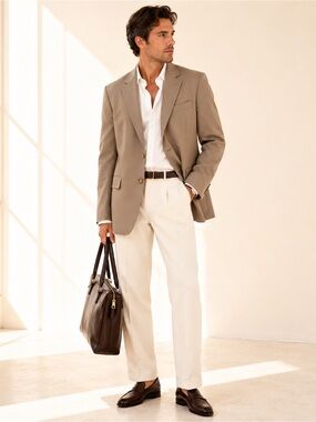 Hugo Boss Vegas Virgin Wool Blazer Taupe Tan Quiet Luxury Tailored Size 38R